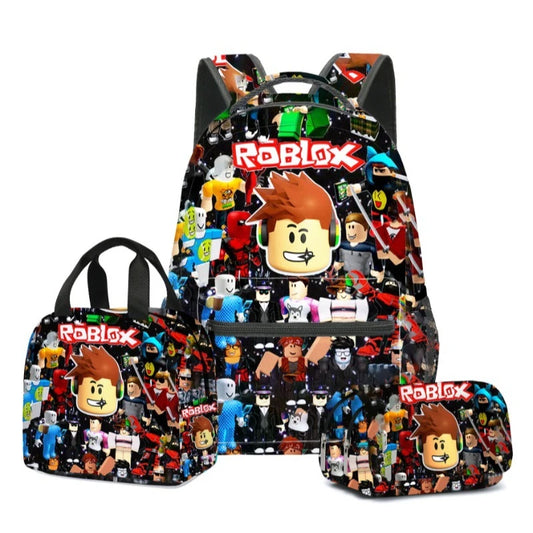 3Pcs Game Cartoon Print School Bag Lunch Bag Pencil Case Set Student Backpack Birthday Gifts